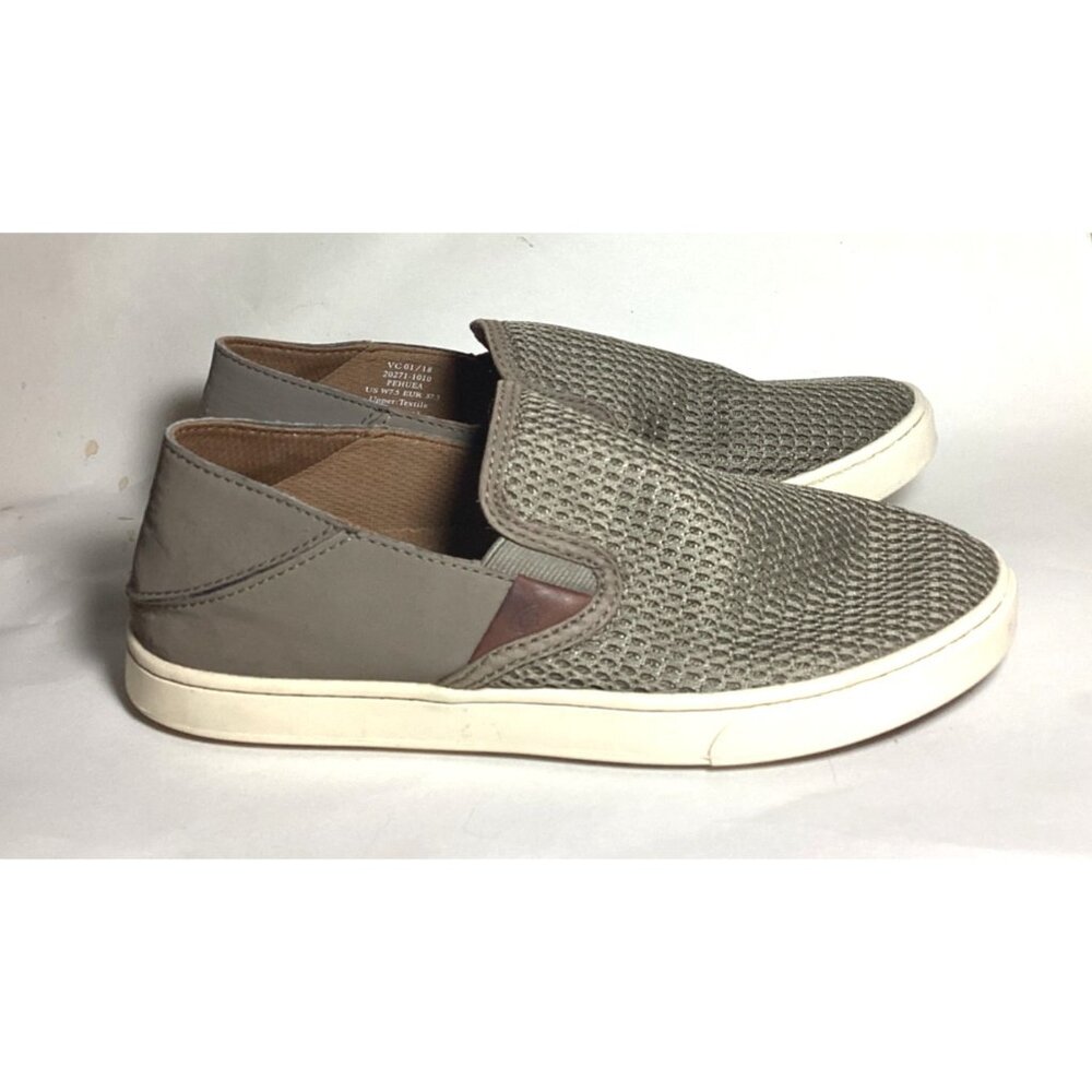 OluKai Pehuea Slip-On Sneakers Womens 7.5 Taupe Brown Mesh Comfort Shoes